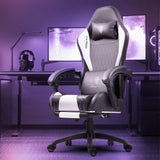 Dowinx Gaming Chair with Pocket Spring Cushion, Massage Game Chair Leather with Headrest, Ergonomic Computer Chair with Footrest 290LBS, White Dowinx