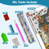 Halloween Pumpkin Bat Shop Diamond Art Kits for Adults, 5D Diamond Painting Kits for Adults Beginners, DIY Full Round Drill Diamond Dot Painting Gem Art Kits for Adult, Home Wall Decor 13.8x13.8 Inch VCLKDIY