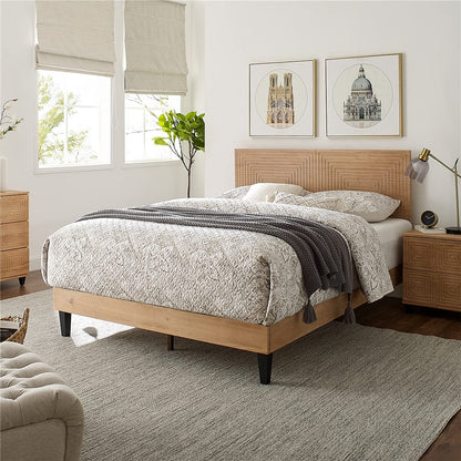 MUSEHOMEINC Mid Century Modern Solid Wood King Size Platform Bed with Adjustable Headboard - WoodArtSupply