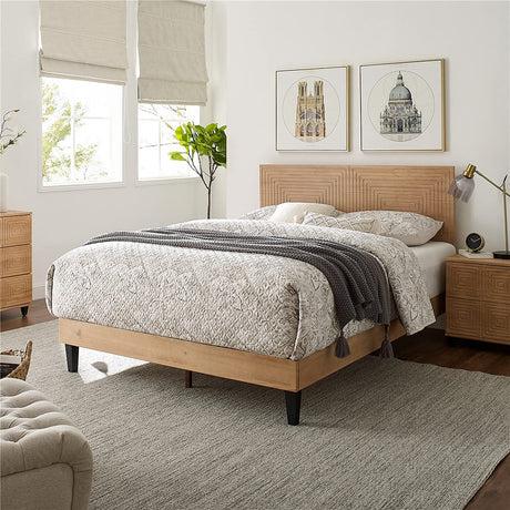 MUSEHOMEINC Mid Century Modern Solid Wood King Size Platform Bed with Adjustable Headboard MUSEHOMEINC