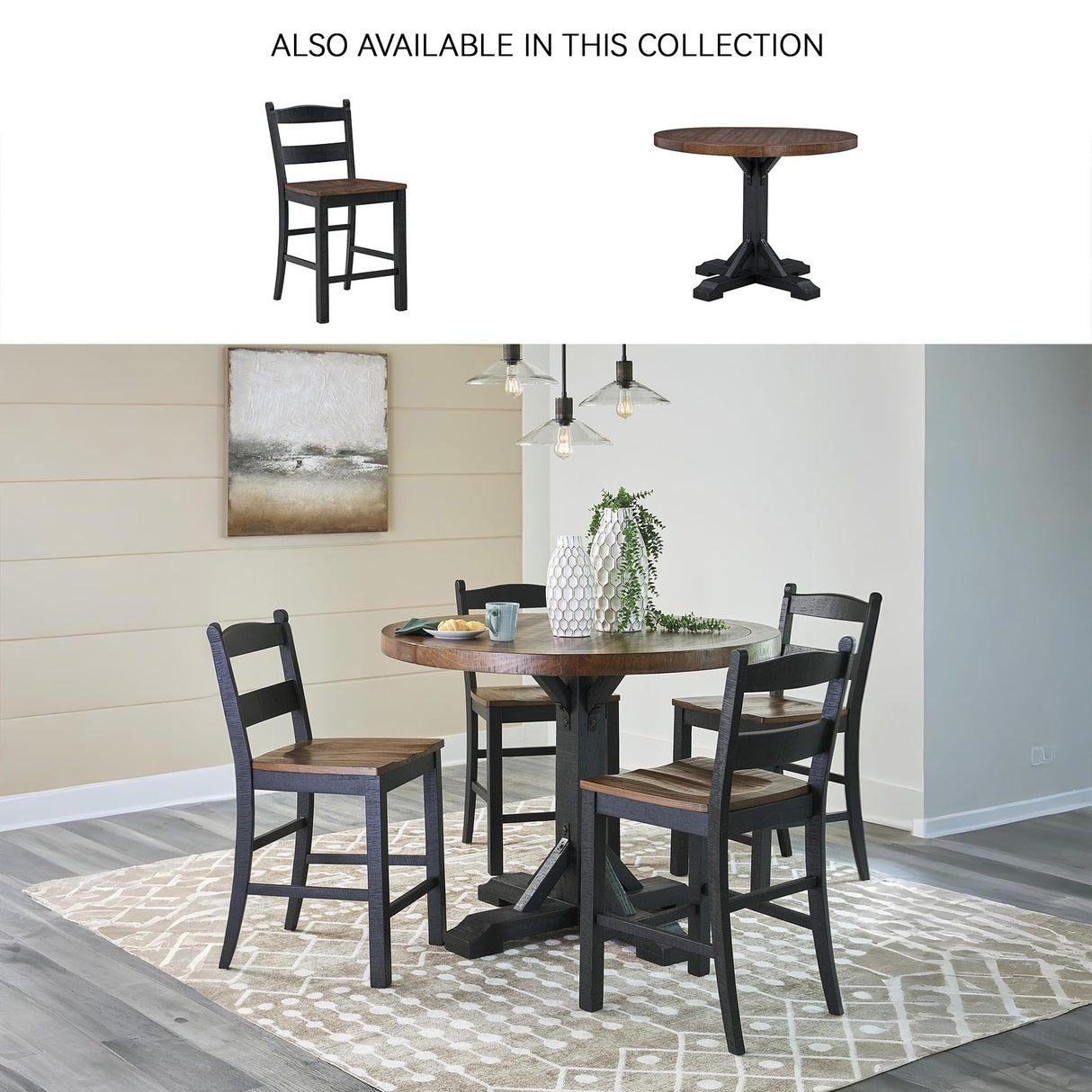 Signature Design by Ashley Valebeck Casual Rustic Counter Height Bar Stool with Contoured Seat and Footrest, Set of 2, Wood, 24" High, Black & Dark Brown Signature Design by Ashley