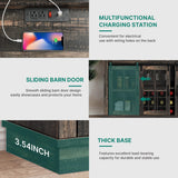 DWVO Farmhouse Coffee Bar Cabinet，53” Kitchen Sideboard Buffet Cabinet with Storage, 3 Drawers & Sliding Barn Door, Storage Cabinet with Glass Door for Kitchen & Living Room, Dark Rustic Oak DWVO