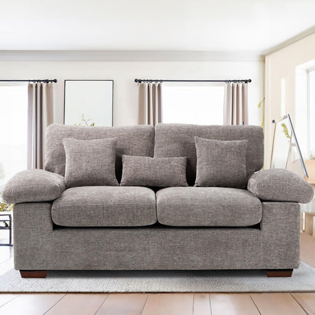 Living Room Loveseat Sofa Couch, 73" Love Seat Couch Sofa, Upholstered Chenille Living Room Sofa with Extra 3 Pillow, Removable Back Cushion-LightGrey COLAMY