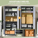 RAVIGIN Metal Garage Storage Cabinet with Wheels, 73" H Locking Tool Cabinet with 2 Doors and 4 Shelves, Tall Steel Cabinet for Garage, Heavy Duty File Cabinet for Office, School (Black Grey) RAVIGIN