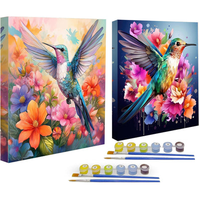 2 Pack Paint by Numbers with Frame,Hummingbird Paint by Number Kits for Adults,Paint by Numbers for Beginner on Canvas,DIY Acrylic Easy Oil Painting Arts Gift Crafts Kits for Home Wall Decor 8x8inch