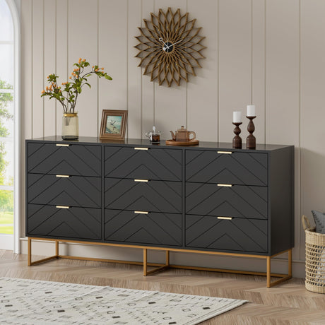 Scurrty 59" Large Chest of Drawers, Storage Cabinet 9 Drawer Dresser with Lines, Black Dressers with Storage,Dressers for Living Room, Bedroom Scurrty