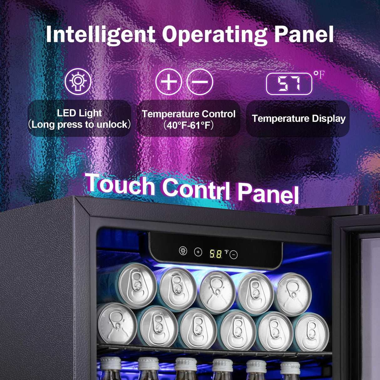 LHRIVER Beverage Refrigerator and Cooler, 68 Can/16 Bottle Mini Fridge with Glass Door, Small Mini Drink Fridge with Adjustable Shelves for Soda Beer or Wine, Perfect for Home/Bar/Office LHRIVER