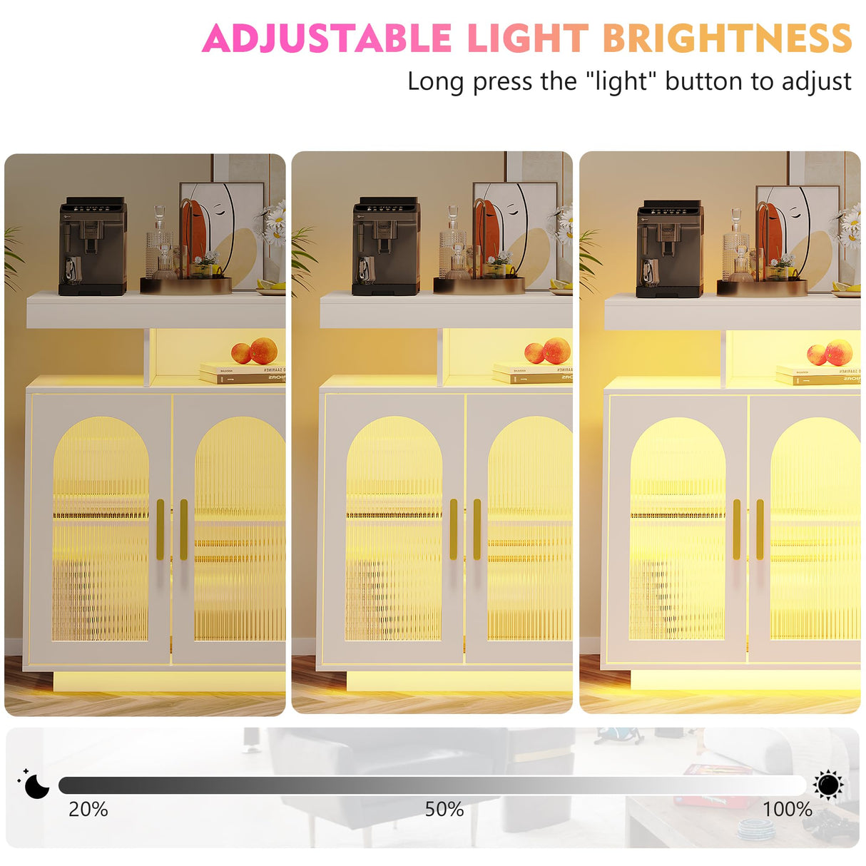 JDPAG Sideboard Buffet Cabinet with Wireless Charging Station 40", LED Side Board with 24 RGB Dimmable Lights, Coffee Bar Cabinet with 3 Drawers Storage for Kitchen, Living Room JDPAG