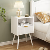 JOONEE White Nightstand,Modern Bedside Table with Storage Drawer and Open Wood Shelf, for Living Room, Bedroom and Small Spaces, Accent Night Stand with Solid Wood Legs, Easy Assembly,Classic White JOONEE
