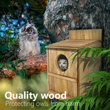 BKISVWCSop Owl House,Wooden Owl Box,Owl Houses for Outdoors, Suitable for Screech Owl Nesting Box and Kestrels, Easy Assembly with Circular Opening, Includes Mounting Screws and Wood Shavings BKISVWCSop