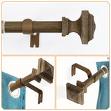 Wood Curtain Rods for Windows 32 to 88 Inch, 1 Inch Diameter Wood Decorative Treatment Single Window Curtain Rods - Square Imitation Wood Grain Finial 1 Pack QITERI