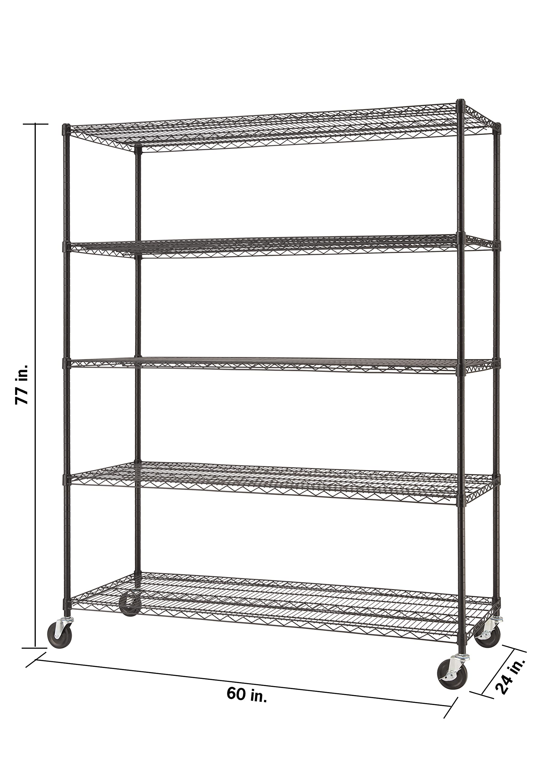 TRINITY Basics 5-Tier Adjustable Wire Shelving with Wheels for Kitchen Organization, Garage Storage, Laundry Room, NSF Certified, 600 to 2250 Pound - WoodArtSupply