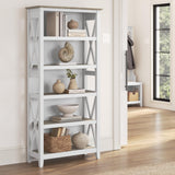 Bush Business Furniture Key West 5-Shelf Bookcase in Shiplap Gray and Pure White Bush Business Furniture