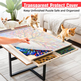 Puzzle Board with Drawers and Cover Rotatable 360-Degree Wheels 1000 Pieces Lightweight Portable Wooden Puzzle Table for Adults Kids 30'' x 22'' PETAZA