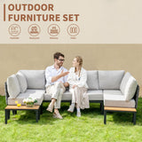 PIZZELLO 8-Piece Outdoor Patio Furniture Set All-Weather Outdoor Conversation Set w/ 6" Ultra Thick Cushions and 2 Coffee Tables, Adjustable Modular Sectional Sofa for Porch, Balcony, Beige PIZZELLO