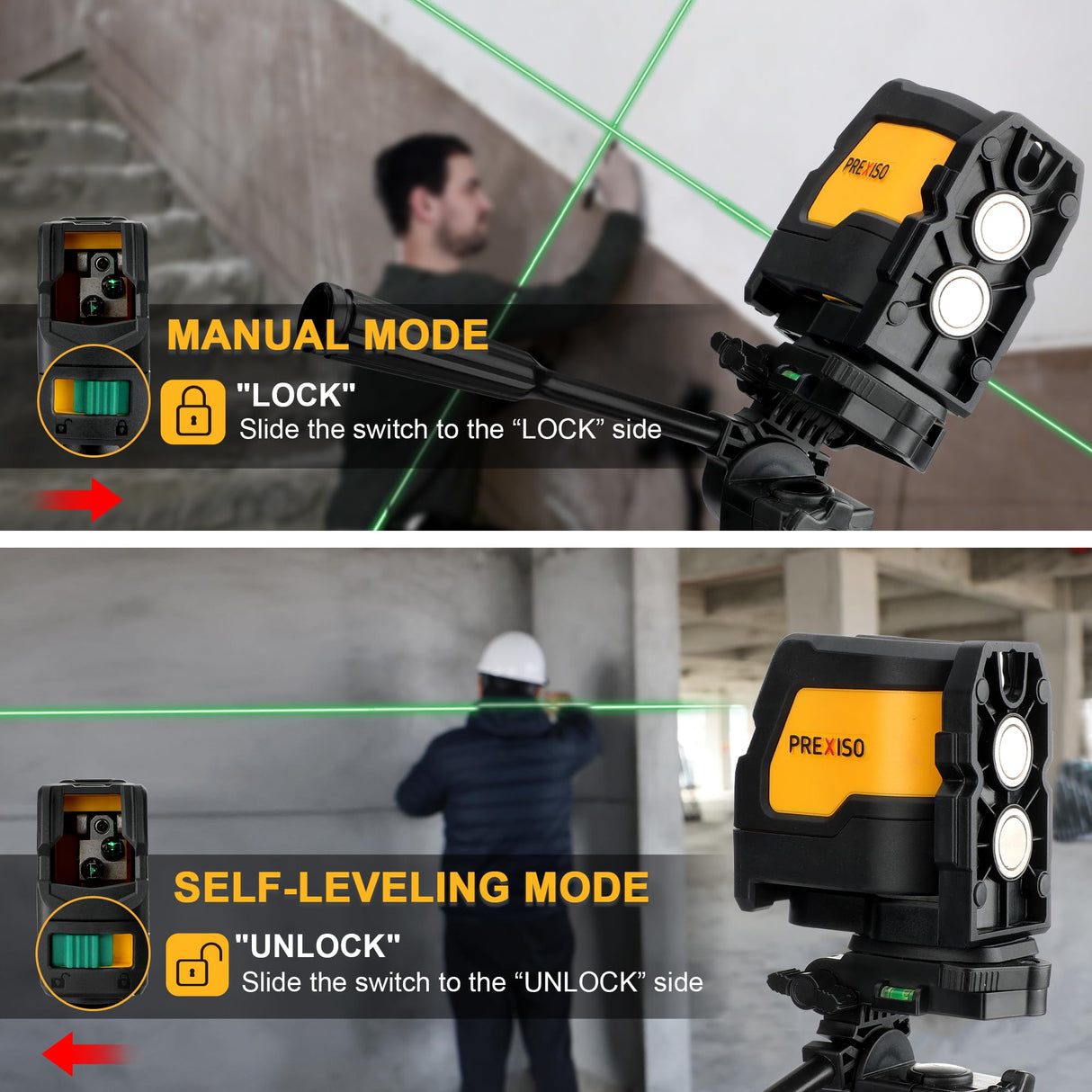PREXISO Laser Level with Tripod, IP54 Professional 150° Wide Angle Laser Level Self Leveling - 2 Brightness Adjustment 100Ft Cross Laser Line Tool for Construction, Ceiling Alignment, Floor Tile Prexiso