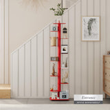 Suchtale Spine Bookshelf, Vertical Spine Book Tower, 11-Tier Metal Bookcase, Book Organizers Display Storage Rack for Study & Living Room, DIY Book Shelf for Decor, Red Suchtale