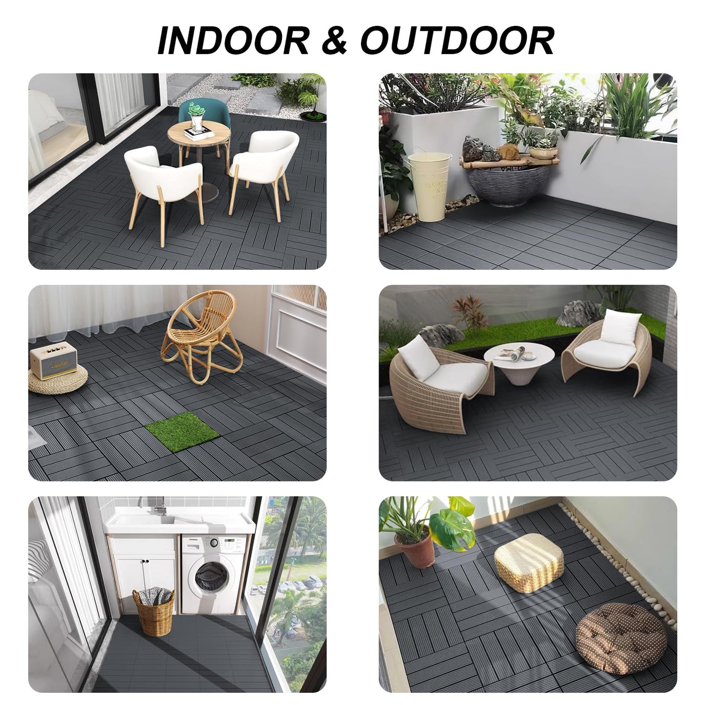 Interlocking Deck Tiles, 27 PCS Outdoor Patio Flooring, 12"x12" Interlocking Decking Tile Outdoor All Weather Use, Waterproof Patio Pavers for Pool Balcony Backyard Porch, Dark Grey