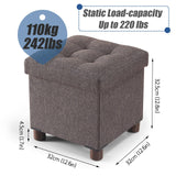 BRIAN & DANY Small Storage Ottoman Cube, Folding Ottoman with Storage, Foot Stool Seat with Wood Legs, for Living Room and Bedroom, 12.6"x12.6"x12.8" - Brown BRIAN & DANY