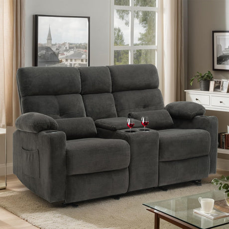 Consofa Power Reclining Loveseat with Console, Power Loveseat Recliner Sofa with Heat and Massage, Extended Footrest, Reclining Loveseat with Cup Holders, Lumbar Support for Living Room, RV Loveseat Consofa