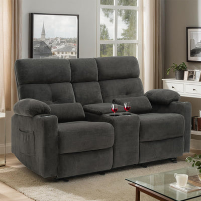 Consofa Power Reclining Loveseat with Console, Power Loveseat Recliner Sofa with Heat and Massage, Extended Footrest, Reclining Loveseat with Cup Holders, Lumbar Support for Living Room, RV Loveseat
