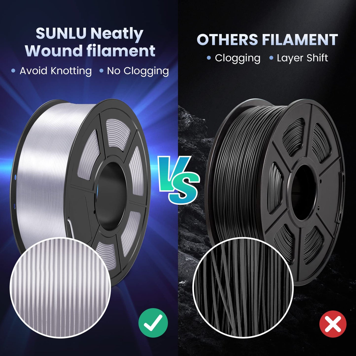 SUNLU 3D Printer Silk Filament,Shiny Silk PLA Filament 1.75mm, Smooth Silky Surface, Great Easy to Print for 3D Printers, Dimensional Accuracy +/- 0.02mm, Silk Silver 1KG - WoodArtSupply