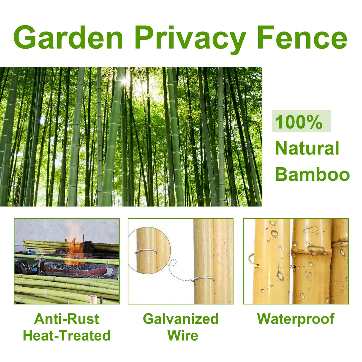 Bamboo Fence 4 ft H x 8 ft L x 0.75 in D, Natural Bamboo Privacy Screen 4 Feet High, Outdoor Or Indoor Divider Decorative Fence Rolls for Patio, Balcony, Garden and Border Pool BSMOULFA