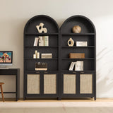 SICOTAS Book Shelf Arched Cabinet Bookshelf Arch 84.2" Tall Bookcase 5 Tier Large Bookshelves with Doors Storage Rattan Boho Wide Book Shelves Case for Living Room Kitchen Office Bedroom Library SICOTAS