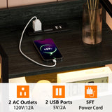 Furnulem Black Nightstand Set of 2, Small Dresser for Bedroom, Tall Night Stand with Charging Station and Led Light, Dresser Organizer Side Table Bedside Furniture, Wood Shelf, Fabric Drawer Furnulem