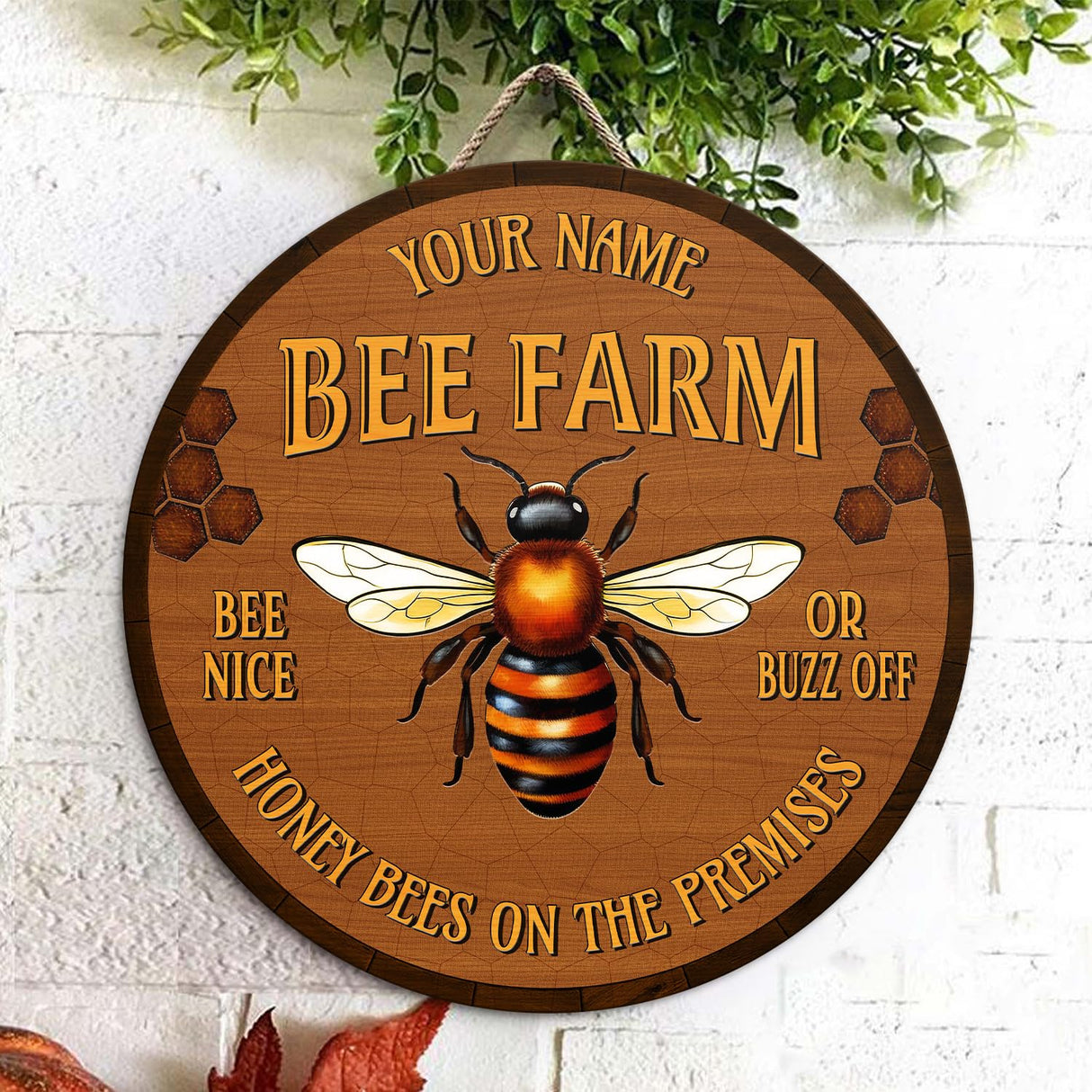 Artsy Woodsy Personalized Honey Bee Wooden Sign (Not Real Carved) Wall Art Plaque Decor Accessories, Gifts for Beekeepers Bee Lovers, Bee Farm Sign, Beekeeping Apiary Beehive Garden Yard Outdoor (12) Artsy Woodsy