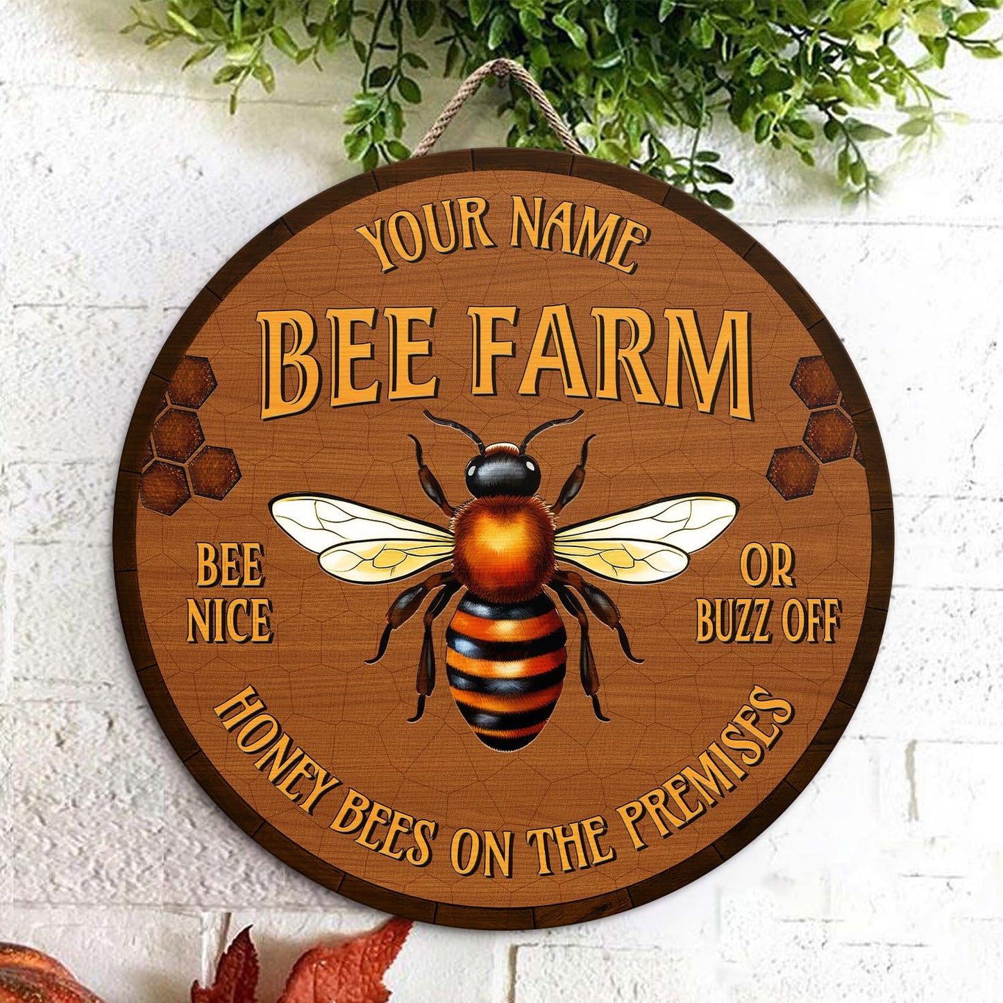 Artsy Woodsy Personalized Honey Bee Wooden Sign (Not Real Carved) Wall Art Plaque Decor Accessories, Gifts for Beekeepers Bee Lovers, Bee Farm Sign, Beekeeping Apiary Beehive Garden Yard Outd - WoodArtSupply