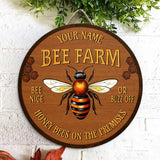 Artsy Woodsy Personalized Honey Bee Wooden Sign (Not Real Carved) Wall Art Plaque Decor Accessories, Gifts for Beekeepers Bee Lovers, Bee Farm Sign, Beekeeping Apiary Beehive Garden Yard Outdoor (12) Artsy Woodsy