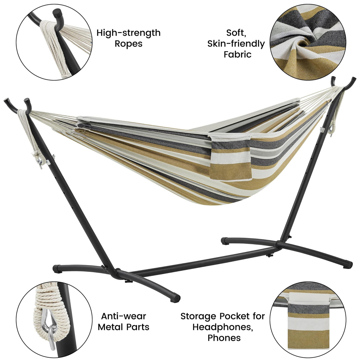 Yaheetech Double Hammock w/Stand, 2-People Hammock & Stand Set w/Storage Bag & Carrying Bag, Outdoor/Indoor Heavy-Duty Portable Hammock, 450LB Capacity - Desert Stripe Yaheetech