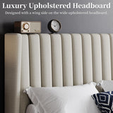 Yaheetech Full Bed Frame Upholstered Platform Bed with Fabric Headboard, Wing Edge Design/Non-Slip and Noise-Free/Wooden Slats Support/No Box Spring Needed/Easy Assembly, Beige Full Bed Yaheetech