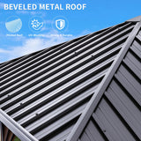 YITAHOME 10x10ft Hardtop Gazebo with Nettings and Curtains, Heavy Duty Galvanized Steel Outdoor Vertical Stripes Roof for Patio, Backyard, Deck, Lawns, Brown YITAHOME