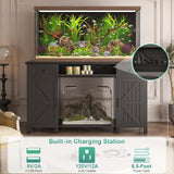 Saudism 55-75 Gallon Aquarium Stand With Charging Station, Farmhouse Fish Tank Stand, Reptile Tank Stand Terrarium Stand with Drawer and Cabinet Storage, Sturdy Heavy Duty 53.5"×19.7" Tabletop - Black Saudism