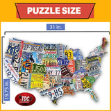 USA License Plate Map 1000 Piece Jigsaw Puzzle in the Shape of the US - 31 inches long - Cool Wall Art TDC Games