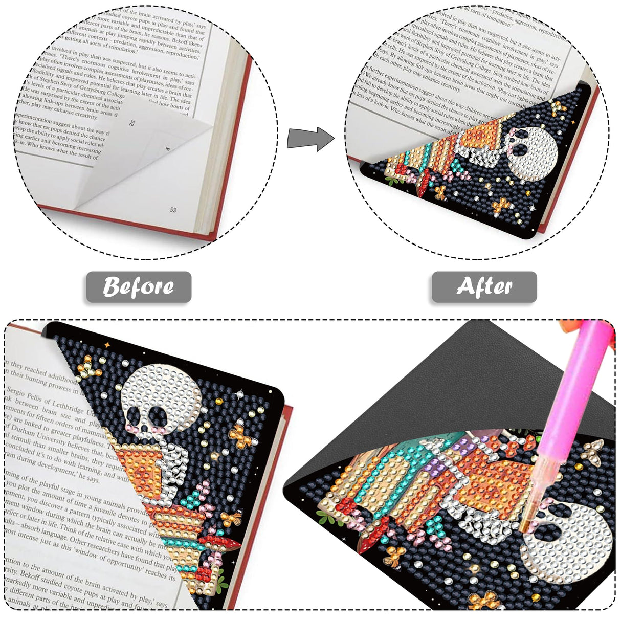 Skull Diamond Art Painting Bookmarks - 6 Pcs Mystical Boho Skull Diamond Art Bookmarks Kit for Adults, Halloween Skeleton Gem Painting Kits for Beginners Book Lover Gifts Sitsink