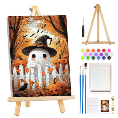 MOGTAA Halloween Ghost Paint by Numbers Kit for Adults Beginners with Frame, Fall Landscape Adult Paint by Number Kits on Canvas with Easel, Easy DIY Oil Painting Kits for Home Decor, 8x12in