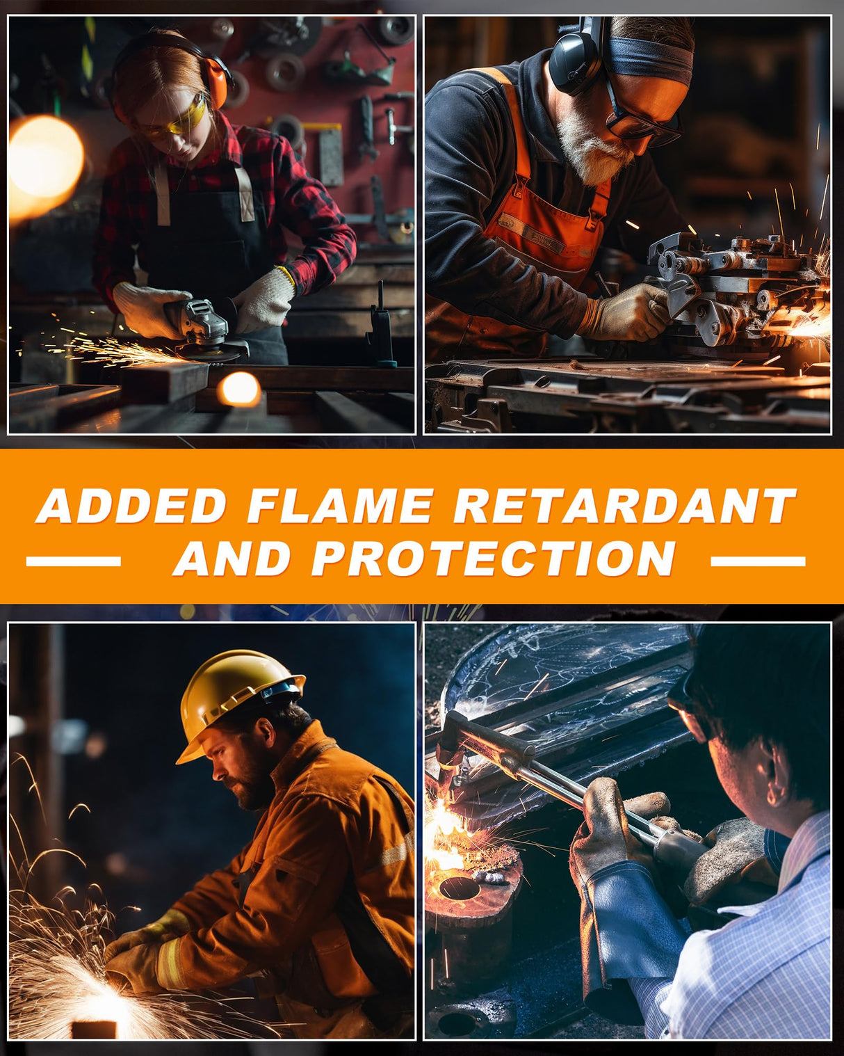 Jecery 5 Pcs Welding Flame Resistant 5 in 1 Set Include Cowhide Leather Welding Apron Welding Gloves Welding Sleeves Welding Spats Boot Covers Welding Hood with Light Lens and Neck Shoulder Protection Jecery