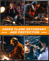 Jecery 5 Pcs Welding Flame Resistant 5 in 1 Set Include Cowhide Leather Welding Apron Welding Gloves Welding Sleeves Welding Spats Boot Covers Welding Hood with Light Lens and Neck Shoulder Protection Jecery