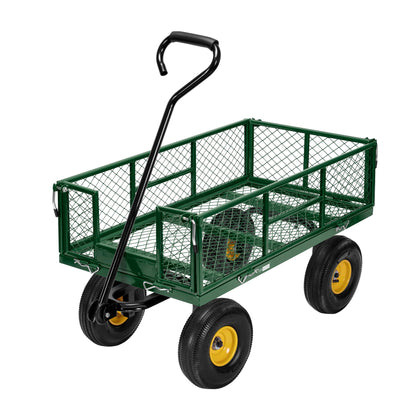 VIVOHOME Heavy Duty 880 Lbs Capacity Mesh Steel Garden Cart Folding Utility Wagon with Removable Sides and 4.10/3.50-4" Wheels 10 Inch Tire(Green) - WoodArtSupply