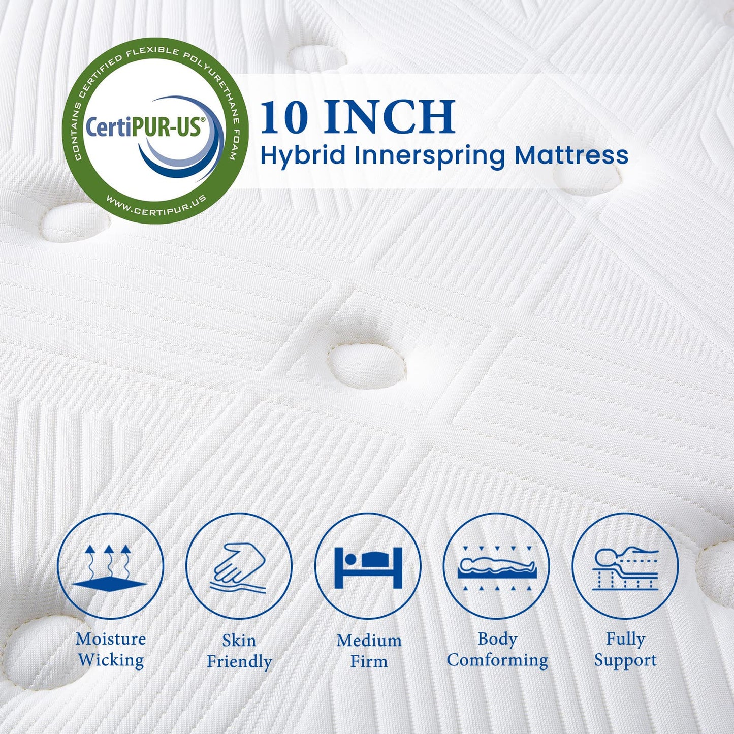 Coolvie 10 Inch Twin Mattress, Twin Size Hybrid Mattress Built in Pocketed Coils and Gel Memory Foam Layer, Low Motion Transfer & Breathable Twin Mattress in A Box