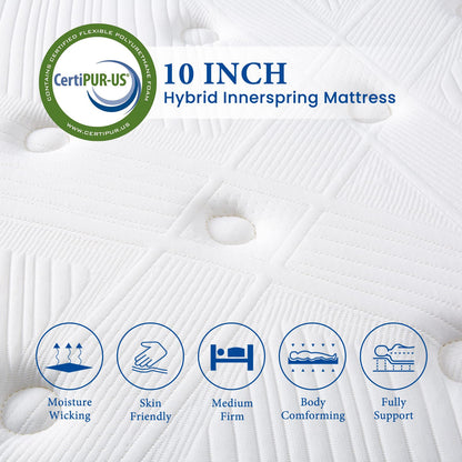 Coolvie 10 Inch Twin Mattress, Twin Size Hybrid Mattress Built in Pocketed Coils and Gel Memory Foam Layer, Low Motion Transfer & Breathable Twin Mattress in A Box