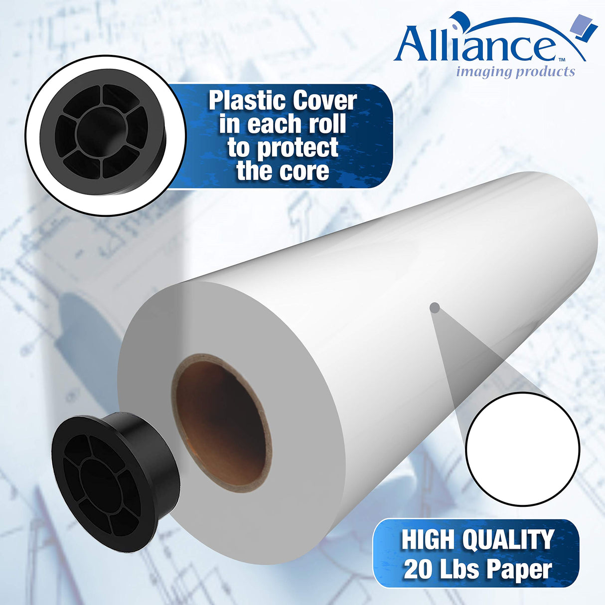 Alliance Wide Format Paper Rolls CAD Bond 30" Widths (2 Rolls, 30 In x 300 Ft | 2" Core) Alliance