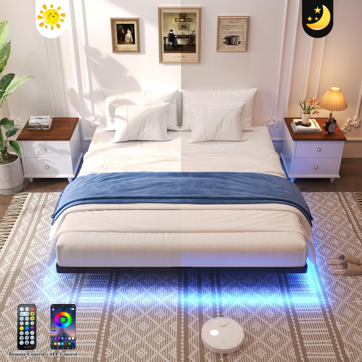 Awesofurni Floating Bed Frame King Size, King Bed Frame with Smart LED Lights, Heavy Duty Modern Metal Platform Bed No Box Spring Needed - Easy Assembly and Noise Free Awesofurni