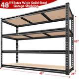 REIBII 2600LBS Garage Shelving 4 Tier Adjustable Storage Shelves Heavy Duty, 48" W Metal Shelves Utility Rack Shelving Units for Storage Warehouse Pantry Closet Kitchen, 48" W X 24" D X 60" H, Black REIBII