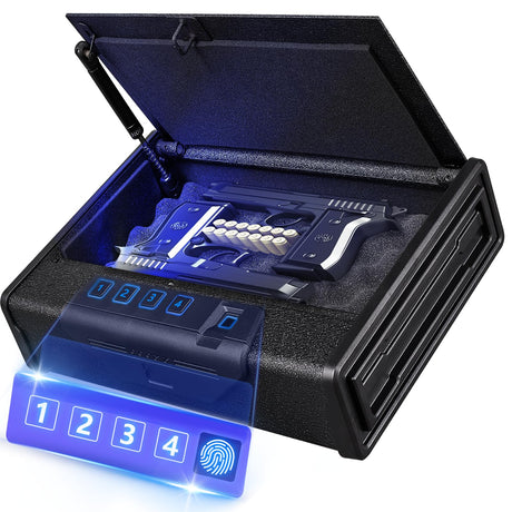[2024 NEW] KAER Gun Safe, Biometric Gun Safes for Pistols, Quick Access Biometric Fingerprint Safe with Mute Function,LED Light,Two Handguns Capacity Pistol Safe for Home Bedside Nightstand and Car KAER