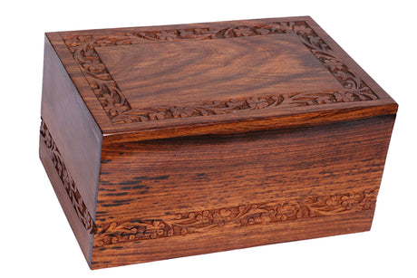 Handmade Rosewood Urn Box for Human Ashes Engraved Border Wooden Cremation Box/Urns for Human Ashes Adult, Funeral Urn Box Wooden Decorative Urns Box KHIZAR HANDICRAFT