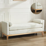 Aoiy & Wifon 66.34" W King Size Bench for End of Bed, Upholstered Bench with Pillows & Natural Wood Legs for Bedroom/Entryway/Living Room, Boucle, Ivory Aoiy & Wifon